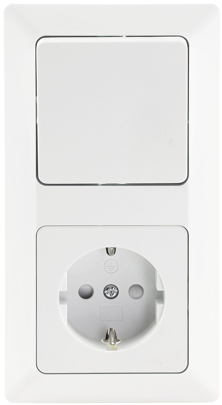 MILOS Set Steckdose+W-Schalter+Rahmen 250V~/ 16A, Klemmanschluss, Matt-weiß