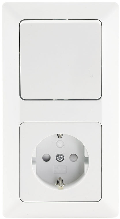 MILOS Set Steckdose+W-Schalter+Rahmen 250V~/ 16A, Klemmanschluss, Matt-weiß