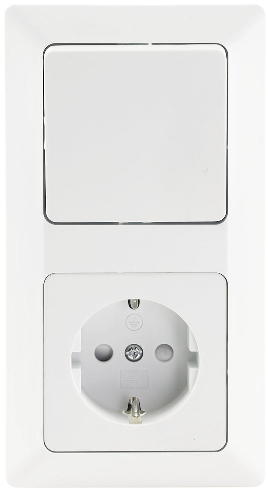 MILOS Set Steckdose+W-Schalter+Rahmen 250V~/ 16A, Klemmanschluss, Matt-weiß
