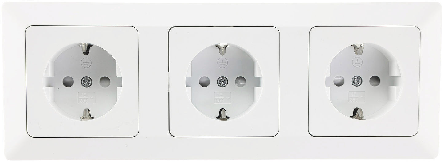 MILOS Set 3 Steckdosen + 3-fach Rahmen 250V~/ 16A, Klemmanschluss, Matt-weiß