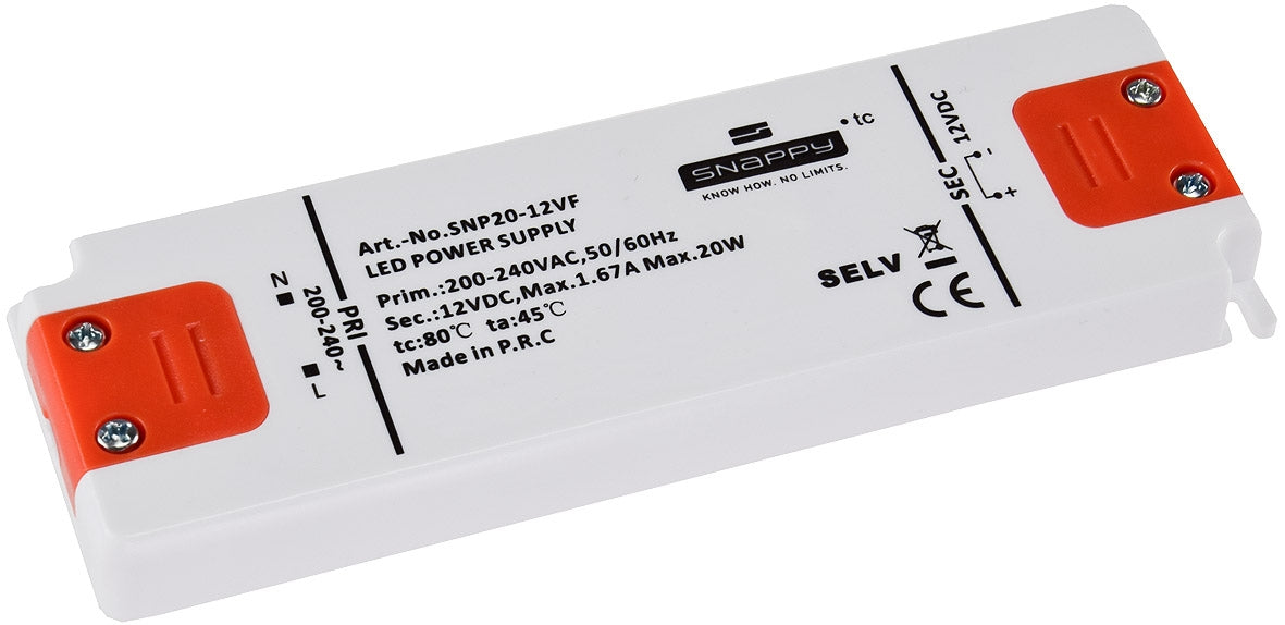 LED-Trafo 230V auf 12V=, 0,5-20 Watt Ein 180-240V, Super SlimLine