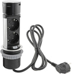 Schreibtisch-Einbausteckdose 2x + 2xUSB versenkbar, Edelstahl, rund Mini