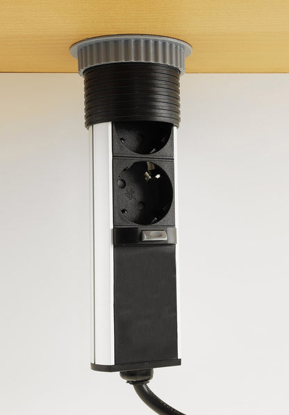 Schreibtisch-Einbausteckdose 2x + 2xUSB versenkbar, Edelstahl, rund Mini