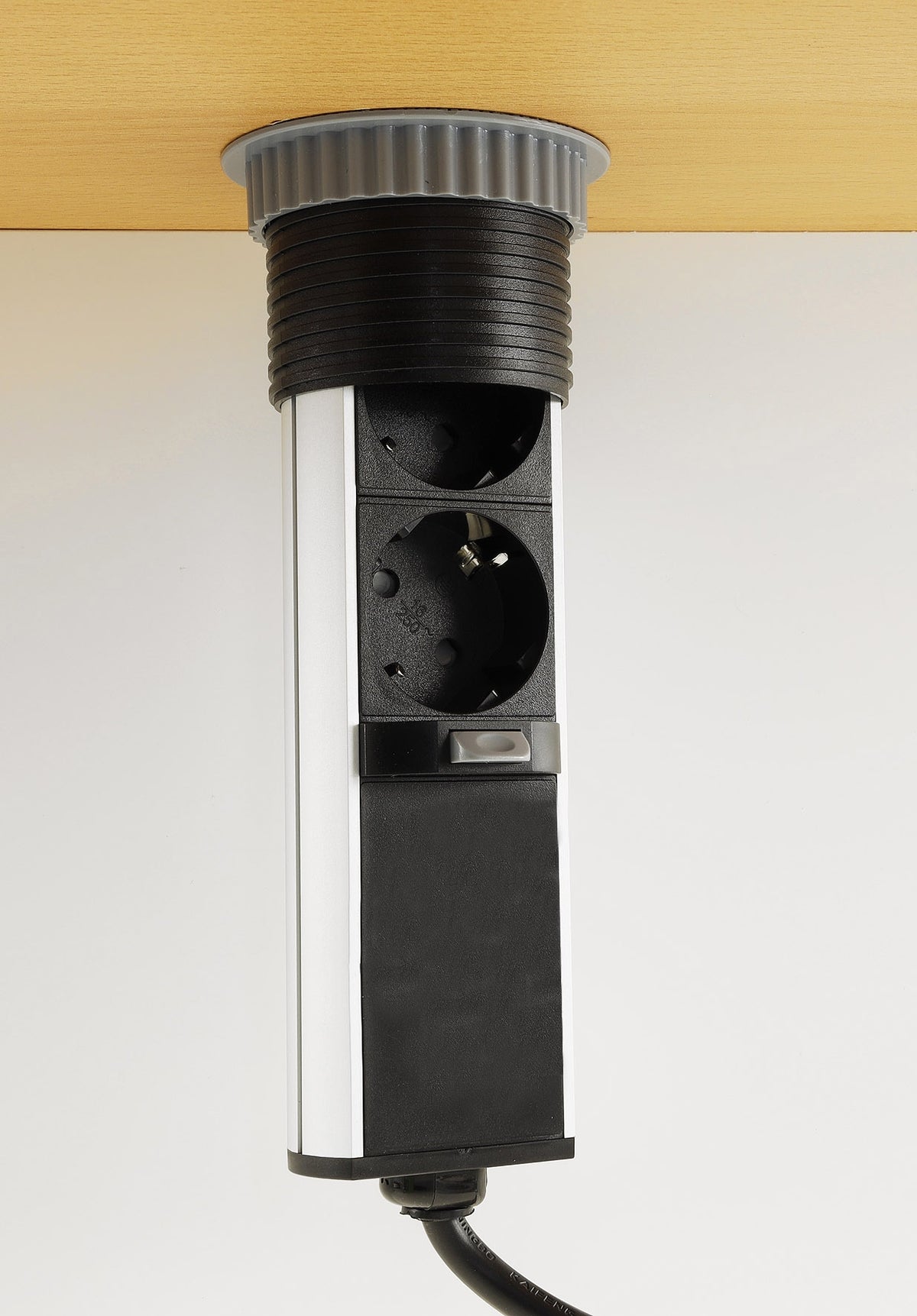 Schreibtisch-Einbausteckdose 2x + 2xUSB versenkbar, Edelstahl, rund Mini