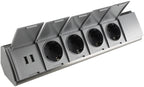 4-fach Steckdosenblock Edelstahl + 2xUSB für Aufbaumontage, 45°, Abdeckklappen