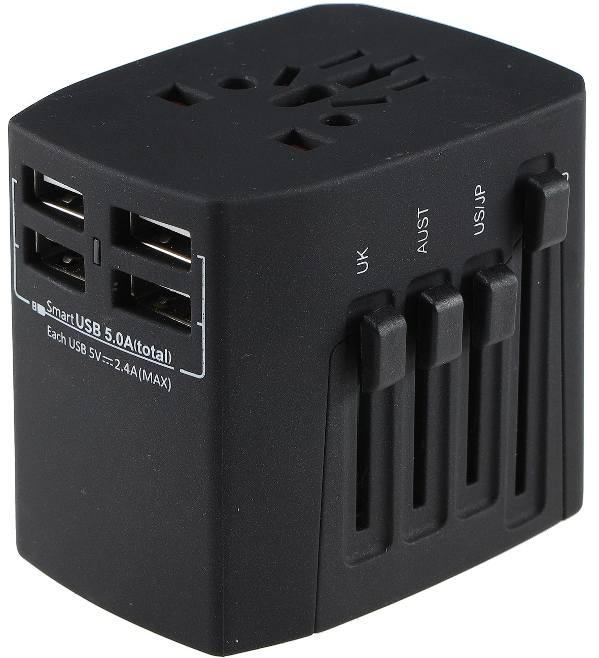 Welt-Reiseadapter mit 4x USB-Ladegerät 5V=, gesamt 5A, Adapter für 150 Länder