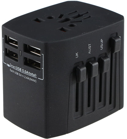 Welt-Reiseadapter mit 4x USB-Ladegerät 5V=, gesamt 5A, Adapter für 150 Länder