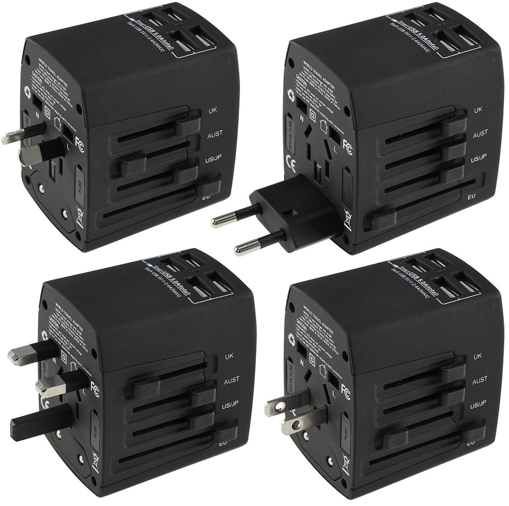 Welt-Reiseadapter mit 4x USB-Ladegerät 5V=, gesamt 5A, Adapter für 150 Länder