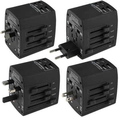 Welt-Reiseadapter mit 4x USB-Ladegerät 5V=, gesamt 5A, Adapter für 150 Länder