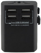 Welt-Reiseadapter mit 4x USB-Ladegerät 5V=, gesamt 5A, Adapter für 150 Länder