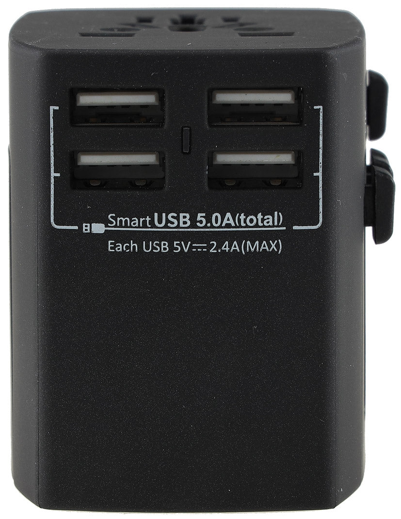 Welt-Reiseadapter mit 4x USB-Ladegerät 5V=, gesamt 5A, Adapter für 150 Länder