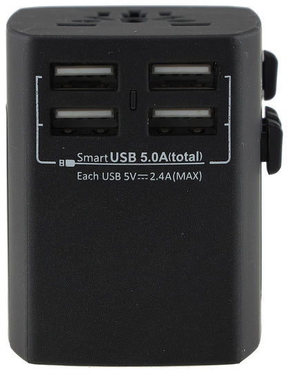 Welt-Reiseadapter mit 4x USB-Ladegerät 5V=, gesamt 5A, Adapter für 150 Länder