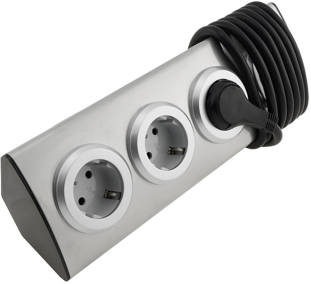4-fach Steckdosenblock Edelstahl 90° für Eck- & Aufbaumontage, 1,9m Kabel