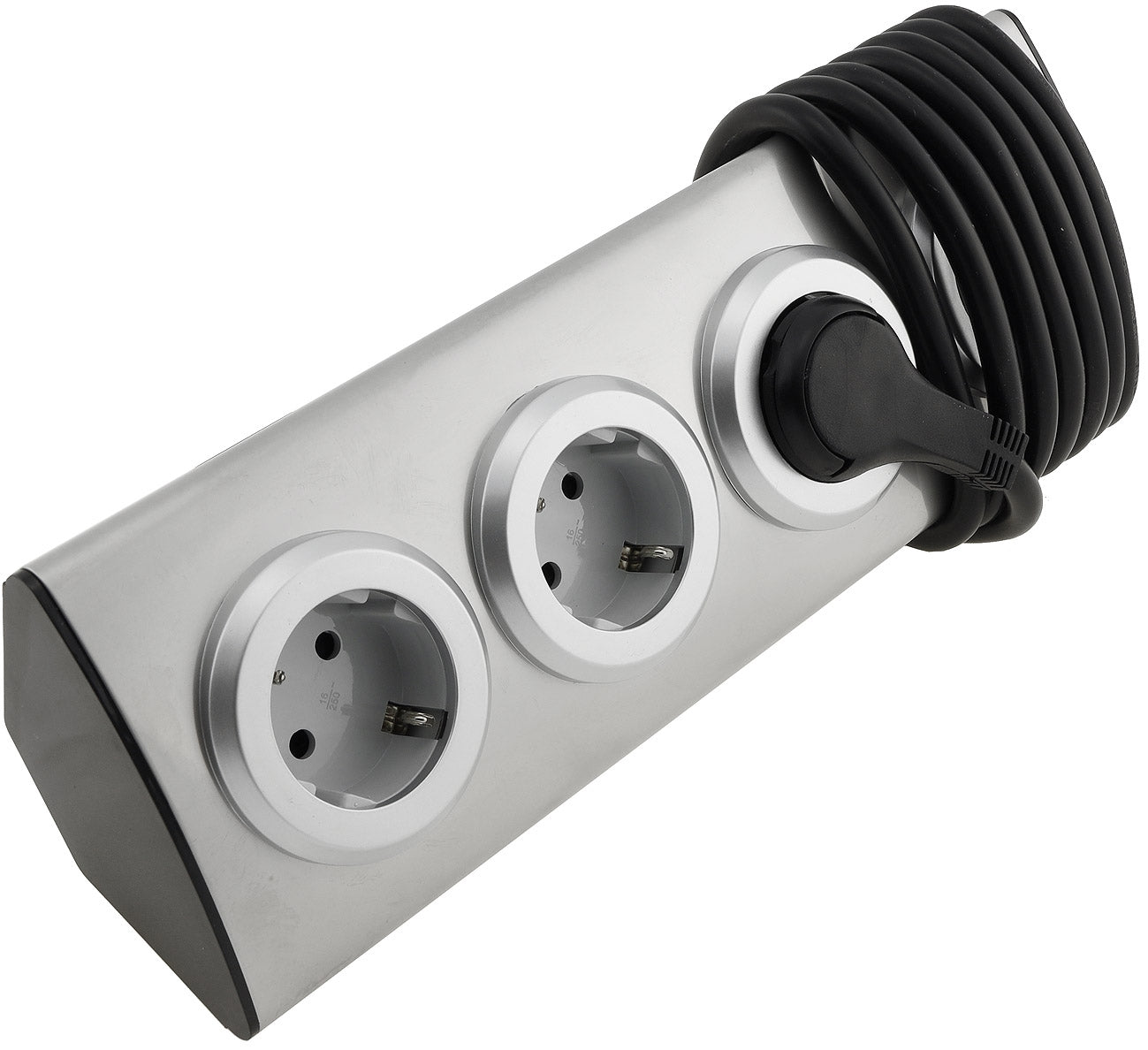 4-fach Steckdosenblock Edelstahl 90° für Eck- & Aufbaumontage, 1,9m Kabel