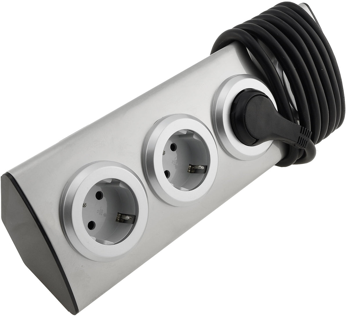 4-fach Steckdosenblock Edelstahl 90° für Eck- & Aufbaumontage, 1,9m Kabel