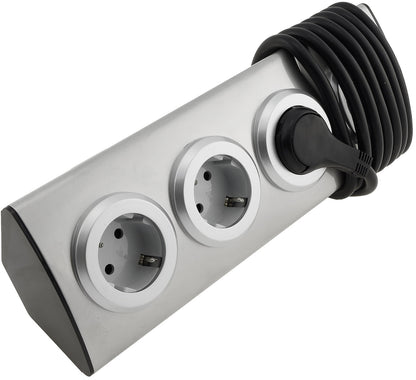 4-fach Steckdosenblock Edelstahl 90° für Eck- & Aufbaumontage, 1,9m Kabel