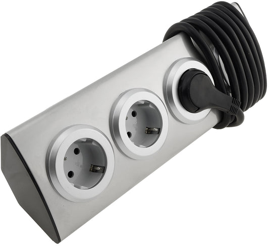 4-fach Steckdosenblock Edelstahl 90° für Eck- & Aufbaumontage, 1,9m Kabel