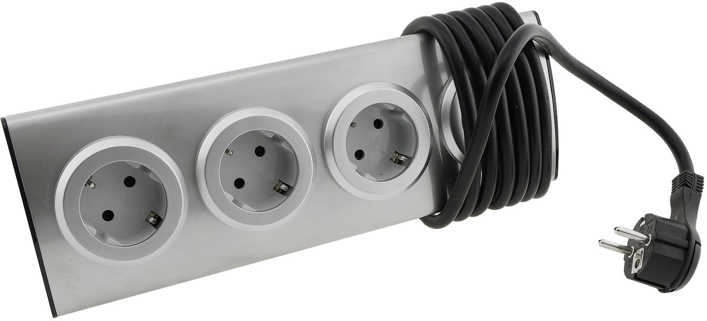 4-fach Steckdosenblock Edelstahl 90° für Eck- & Aufbaumontage, 1,9m Kabel