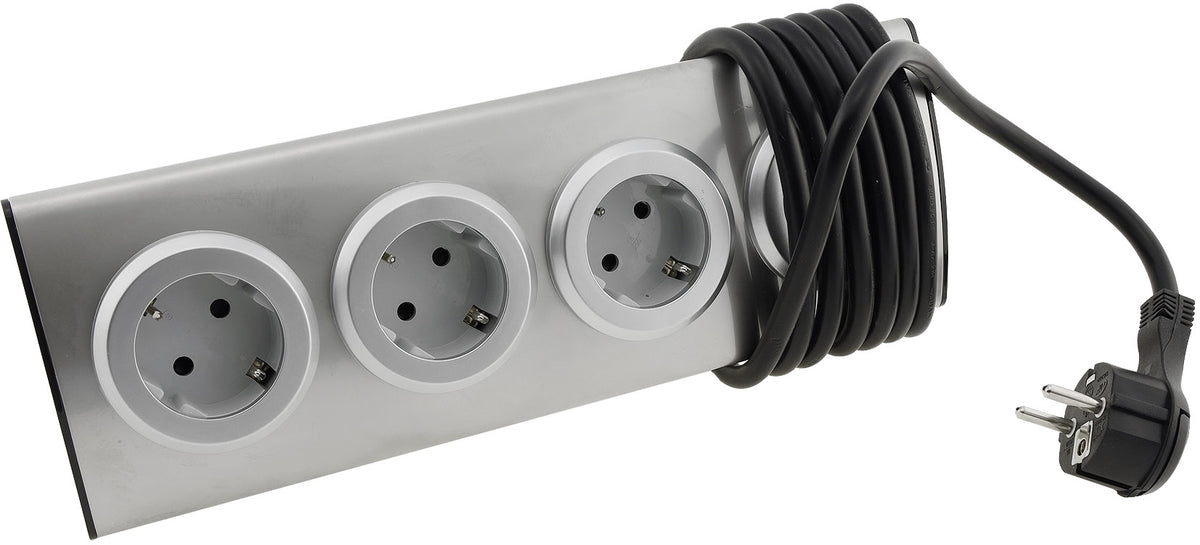 4-fach Steckdosenblock Edelstahl 90° für Eck- & Aufbaumontage, 1,9m Kabel