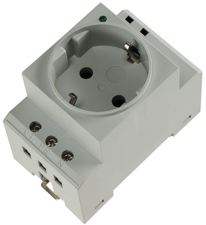 Schutzkontakt-Steckdose für Hutschiene mit LED, 230V, 16A, VDE