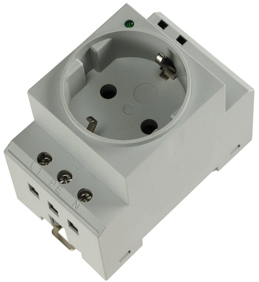 Schutzkontakt-Steckdose für Hutschiene mit LED, 230V, 16A, VDE