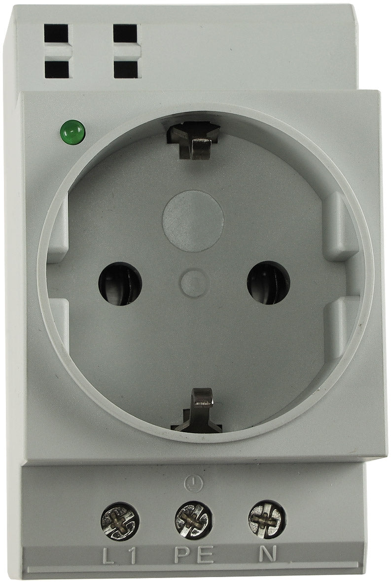 Schutzkontakt-Steckdose für Hutschiene mit LED, 230V, 16A, VDE