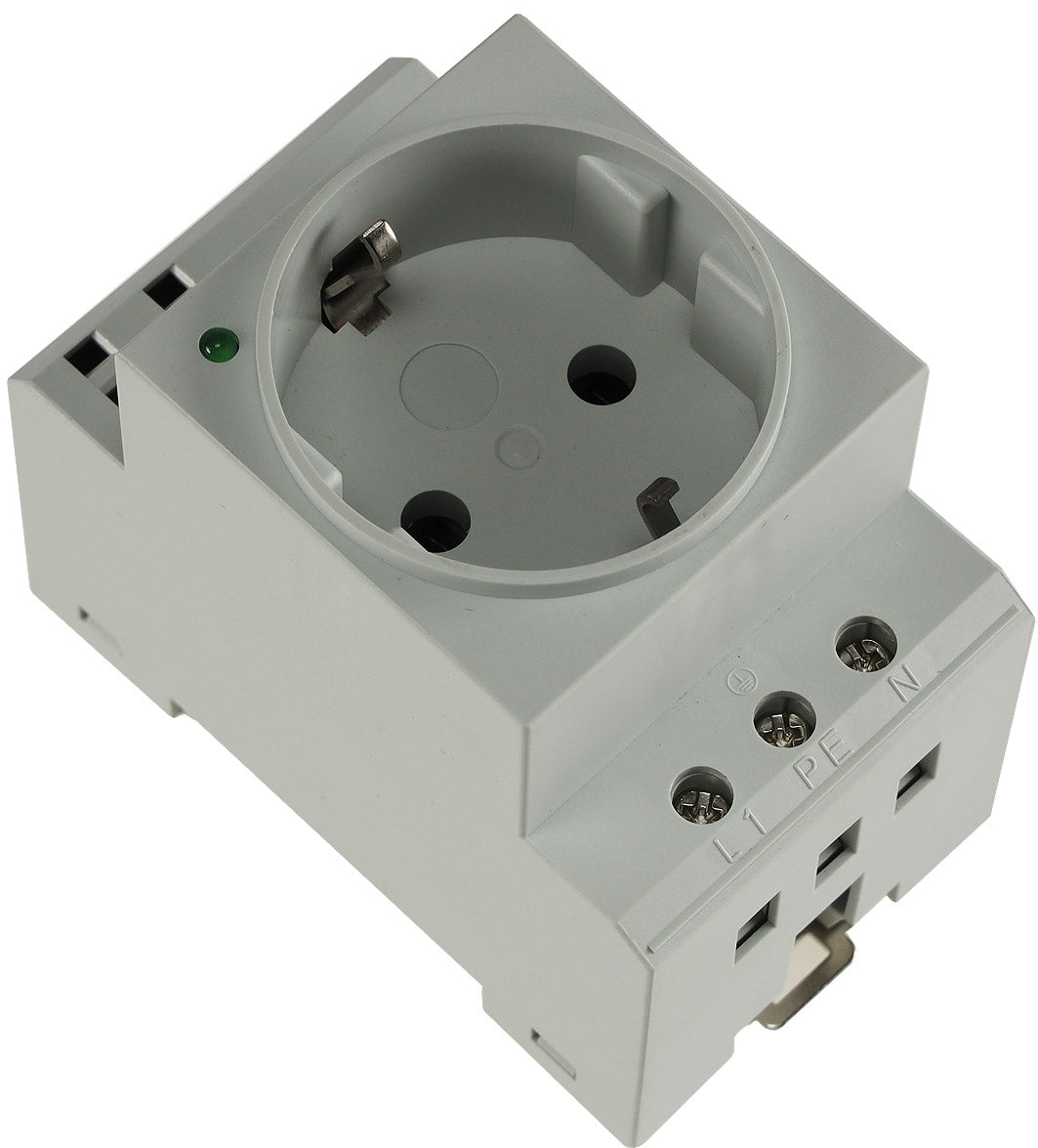 Schutzkontakt-Steckdose für Hutschiene mit LED, 230V, 16A, VDE