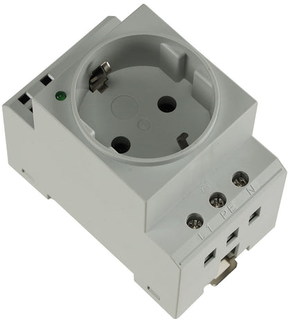 Schutzkontakt-Steckdose für Hutschiene mit LED, 230V, 16A, VDE