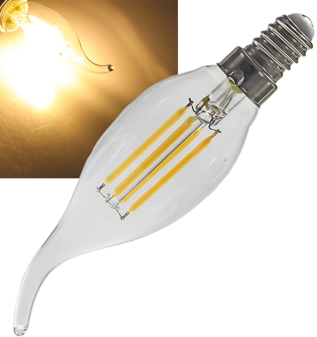 LED Windstoßkerze E14 "Filament W4" 3000k, 470lm, 230V/4W, warmweiß