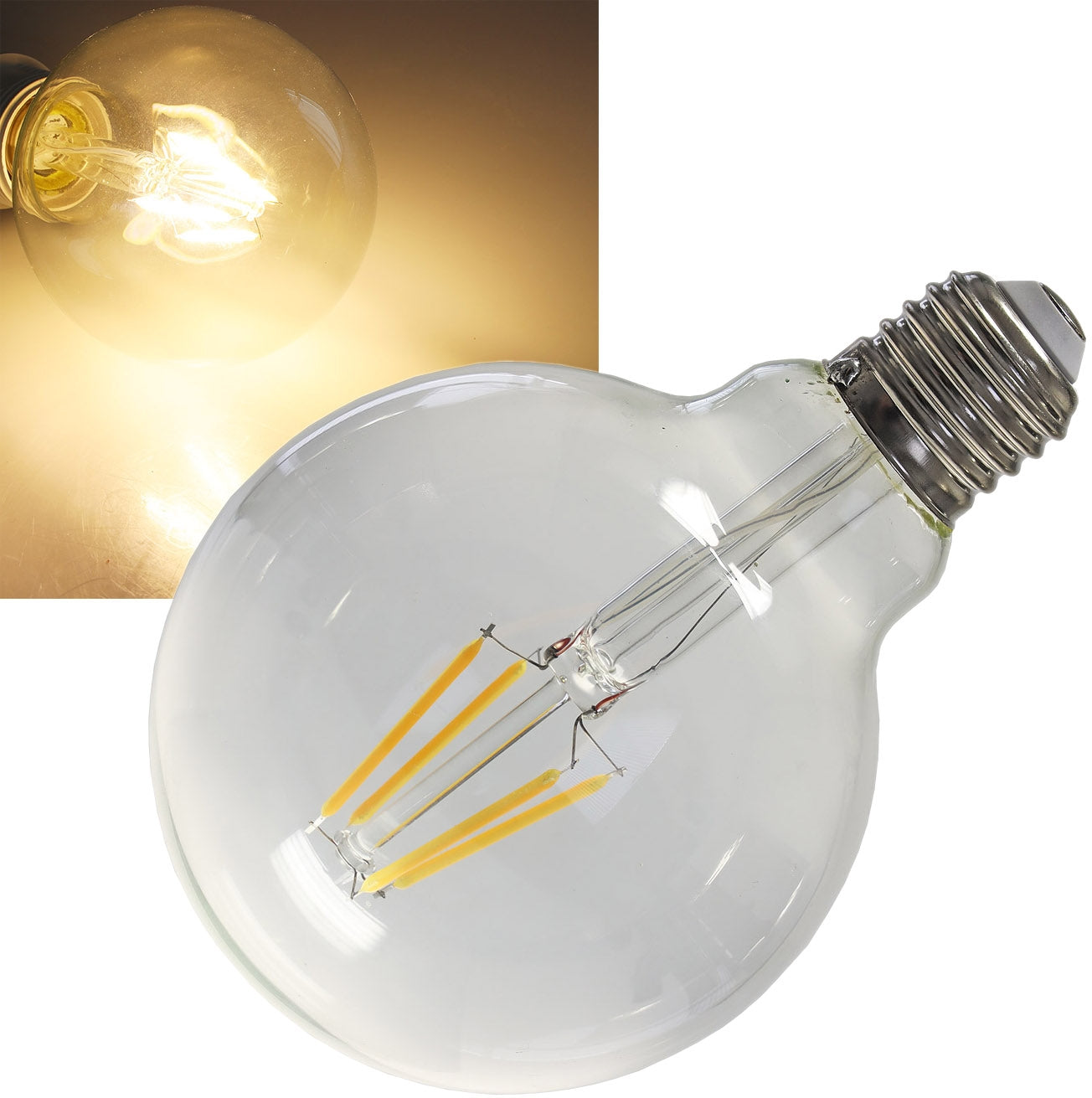LED Globelampe 95mm E27 "Filament G95" 3000k, 470lm, 230V/4W, warmweiß