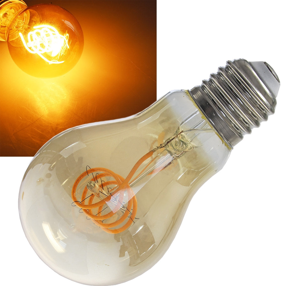 LED Glühlampe E27 "Vintage G70" 2000k, 280lm, 230V/4W, warmweiß/amber