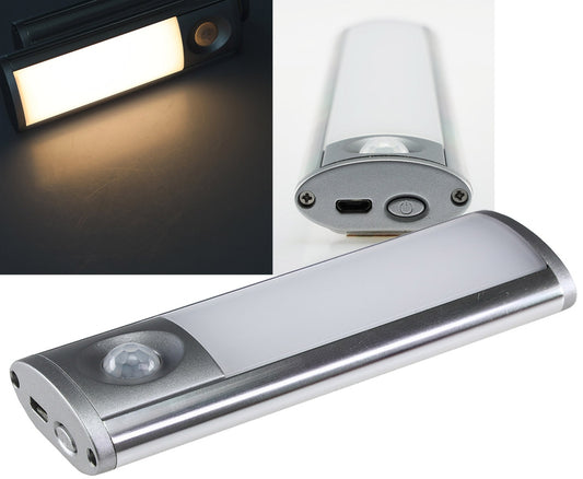 LED Akku-Leuchte PIR Sensor "MAL-12 ww" 12x4x2cm, 1W, 60lm, Alu, warmweiß