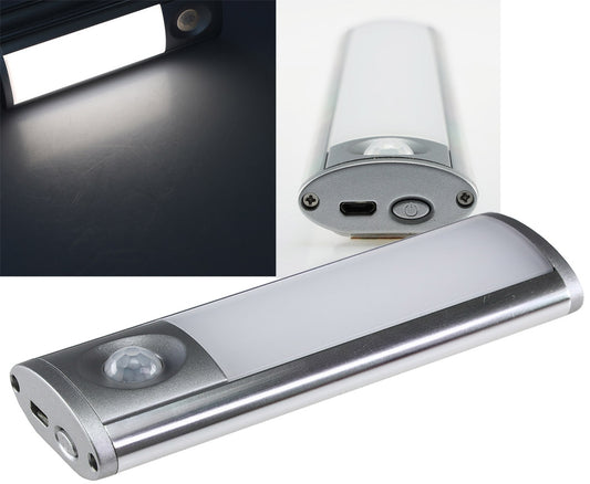 LED Akku-Leuchte PIR Sensor "MAL-12 nw" 12x4x2cm, 1W, 60lm, Alu, neutralweiß