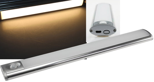 LED Akku-Leuchte PIR Sensor "MAL-30 ww" 30x4x2cm, 3W, 150lm, Alu, warmweiß