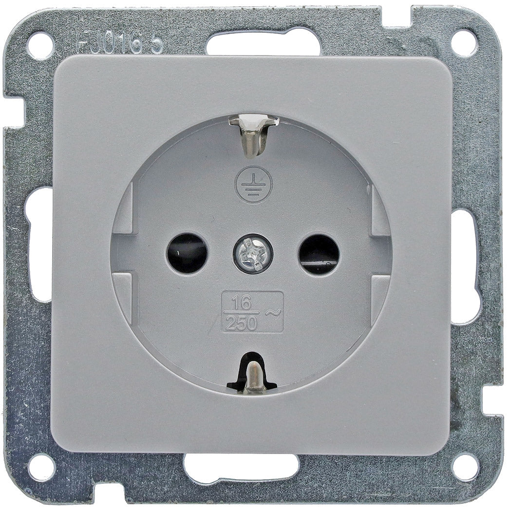 DELPHI Schutzkontakt-Steckdose, silber 250V~/ 16A, Klemmanschluss, ohne Rahmen