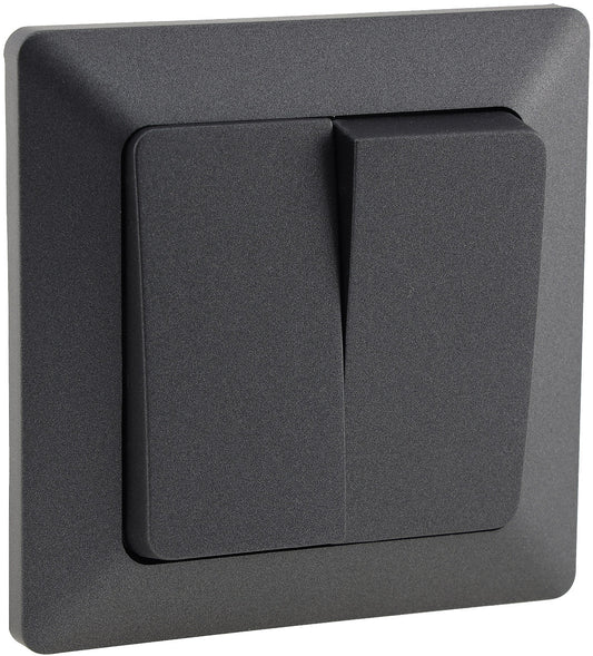 MILOS Serien-Schalter 2-fach, Anthrazit 250V~/ 10A, inkl. Rahmen, UP