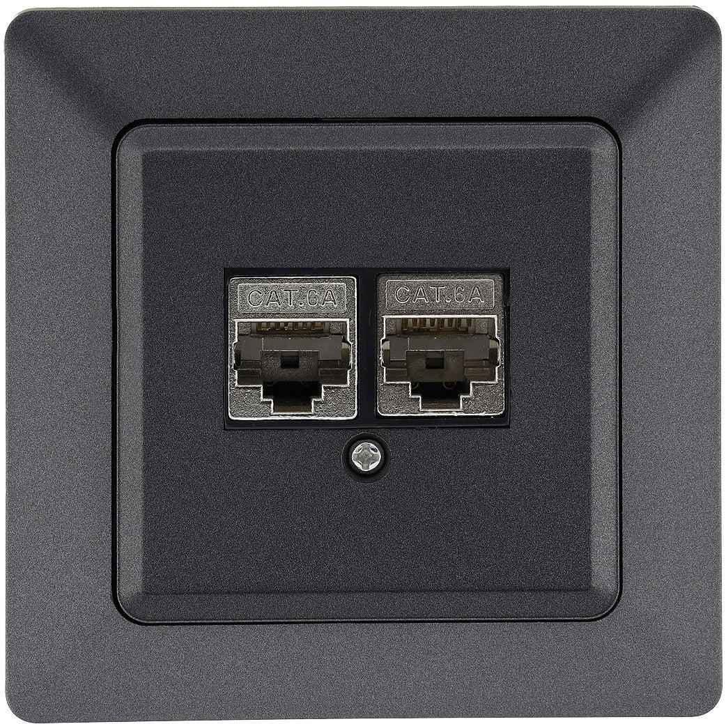 MILOS Netzwerk-Dose 2x CAT6 inkl. Rahmen, UP, Anthrazit