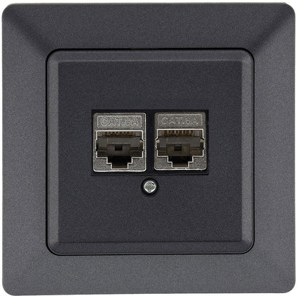 MILOS Netzwerk-Dose 2x CAT6 inkl. Rahmen, UP, Anthrazit