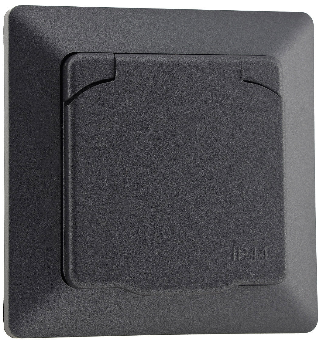 MILOS Schutzkontakt-Steckdose IP44 250V~/ 16A, inkl. Rahmen, UP, Anthrazit