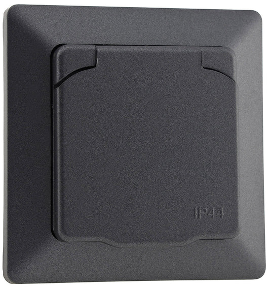 MILOS Schutzkontakt-Steckdose IP44 250V~/ 16A, inkl. Rahmen, UP, Anthrazit