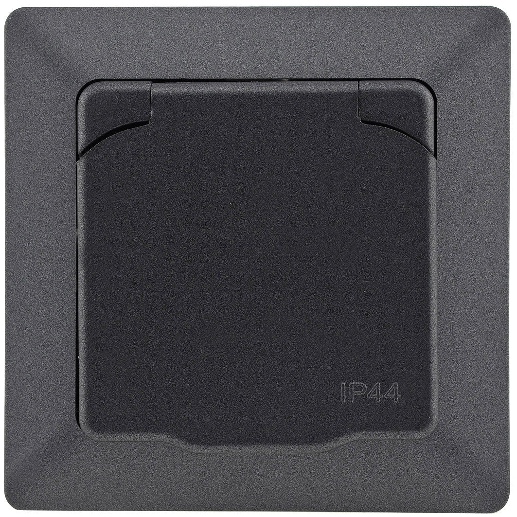 MILOS Schutzkontakt-Steckdose IP44 250V~/ 16A, inkl. Rahmen, UP, Anthrazit