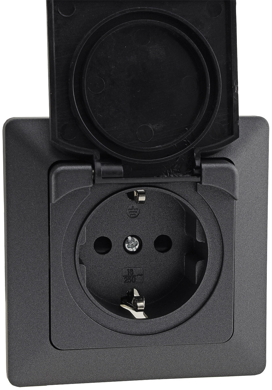 MILOS Schutzkontakt-Steckdose IP44 250V~/ 16A, inkl. Rahmen, UP, Anthrazit