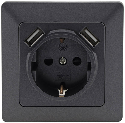 MILOS Schutzkontakt-Steckdose, Anthrazit 250V~/ 16A, UP, 2x USB Buchse je 5V/1A