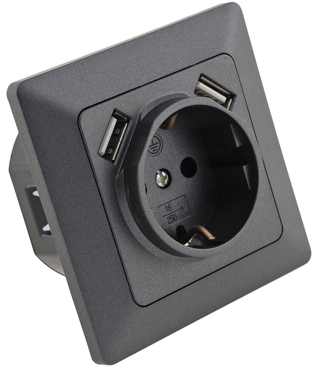 MILOS Schutzkontakt-Steckdose, Anthrazit 250V~/ 16A, UP, 2x USB Buchse je 5V/1A