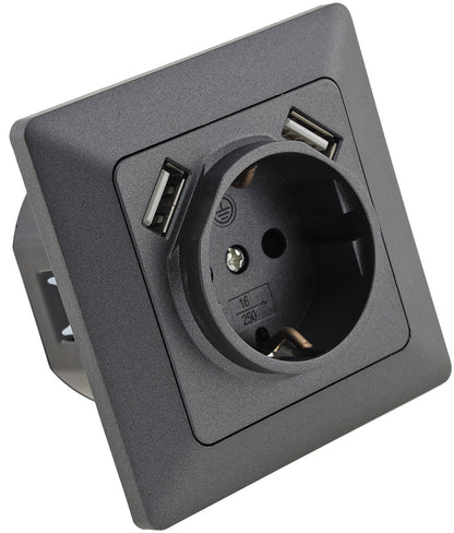 MILOS Schutzkontakt-Steckdose, Anthrazit 250V~/ 16A, UP, 2x USB Buchse je 5V/1A