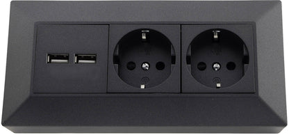 2-fach Steckdosenblock+ 2x USB,anthrazit 250V~/ 16A, Aufbaumontage