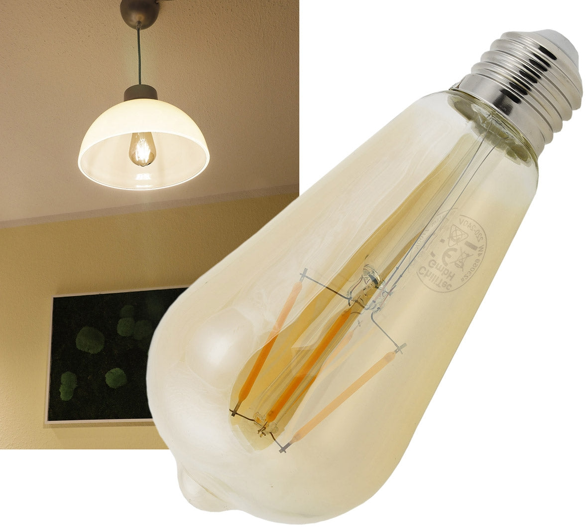 LED Glühlampe E27 "Vintage ST64" 2700k, 380lm, 230V/4W, warmweiß/amber