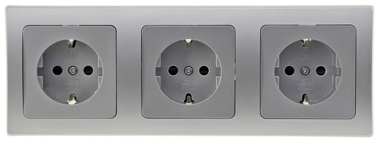 DELPHI Starter 3 Steckdo.+ 3-fach Rahmen 250V~/ 16A, Klemmanschluss, silber