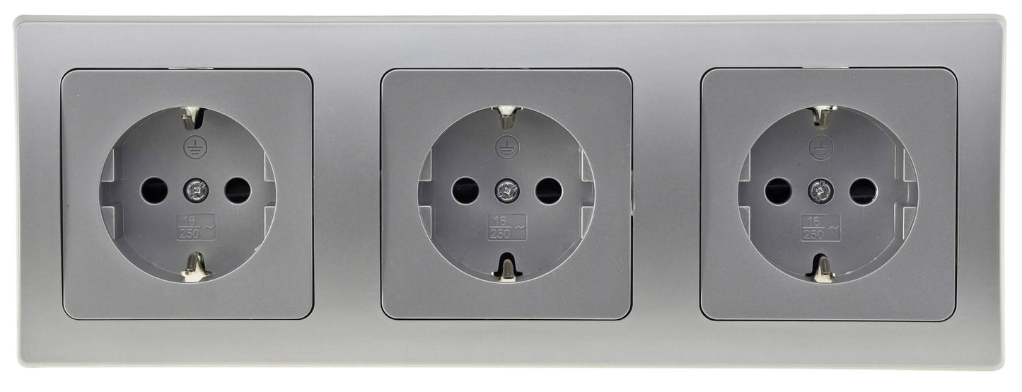 DELPHI Starter 3 Steckdo.+ 3-fach Rahmen 250V~/ 16A, Klemmanschluss, silber