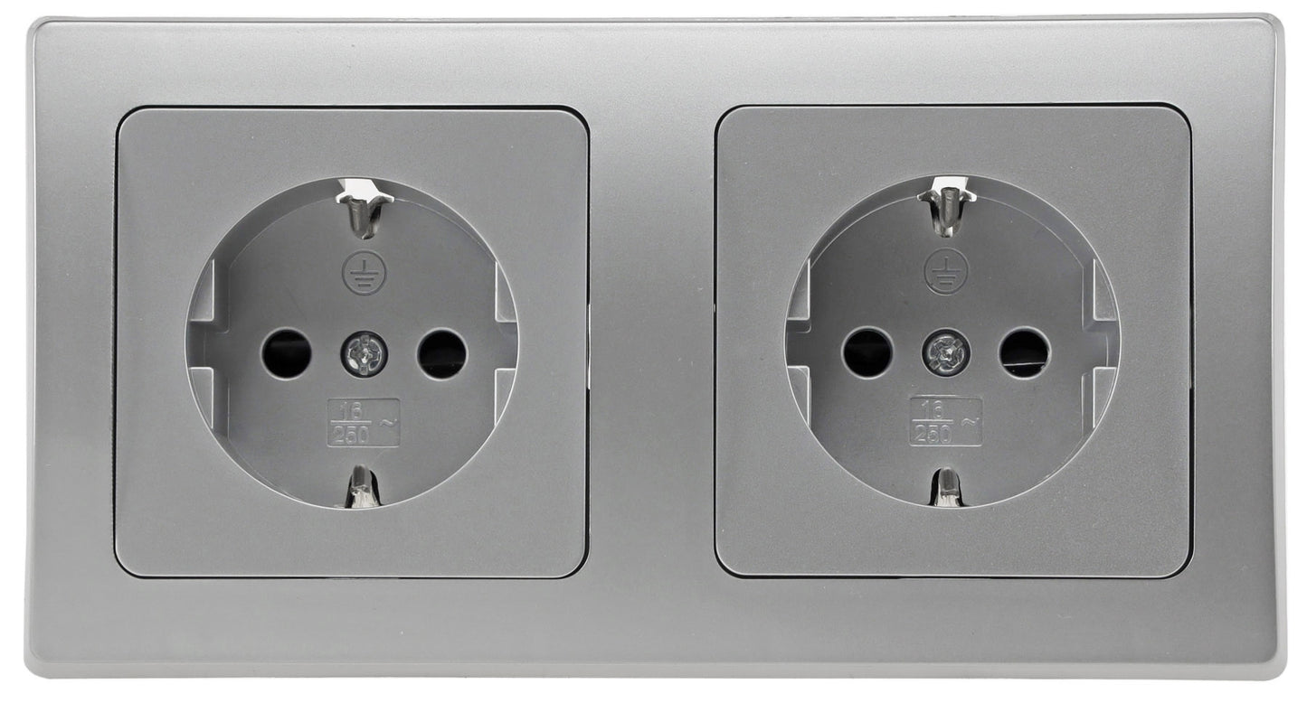DELPHI Starter 2 Steckdo.+ 2-fach Rahmen 250V~/ 16A, Klemmanschluss, silber